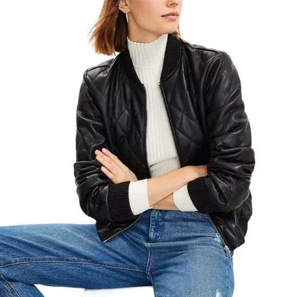 LOFT Black Quilted Women's Bomber Jacket - Picture 3 of 13